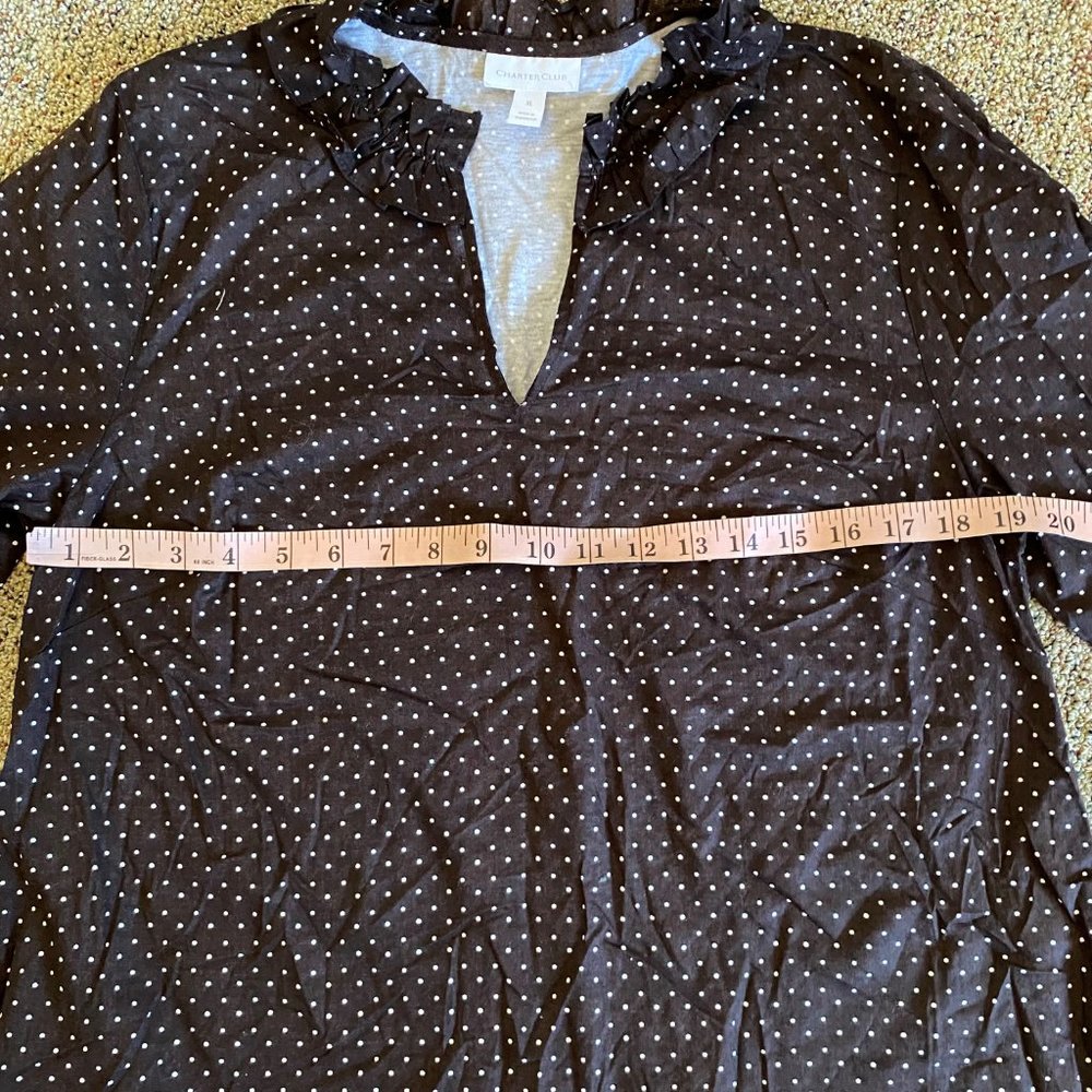 Charter Club White/DRK CHOCOL polka dots 3/4 sleeve top - Picture 5 of 7